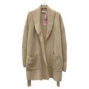 MaxMara Womens Beige Wool Knit Cardigan Sweater W/ Lapel & Waistband Size S